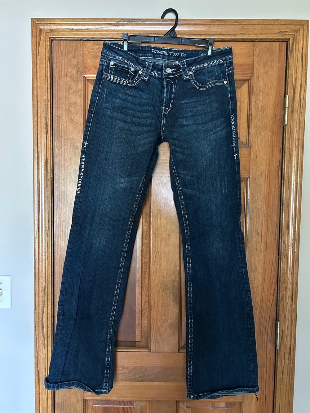 Cowgirl Tuff Dark Blue Boot Cut Jeans with Contrast Stitching